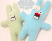 Mini Plush Monster Couple: Peet and Spoon together- Boy and girl Monster Pair