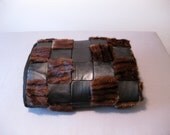 Handmade Quilt Vintage Leather Mink Fur Couch Modern Elegant Lap Sofa Throw Patchwork Black & Brown Blanket  48 X 60 OOAK