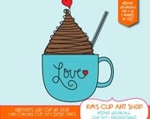 Valentines Day Cup of Blue Hot Cocoa Clip Art Single clipart, clip art, hot cocoa clipart, cup of hot cocoa, hot chocolate Il_170x135