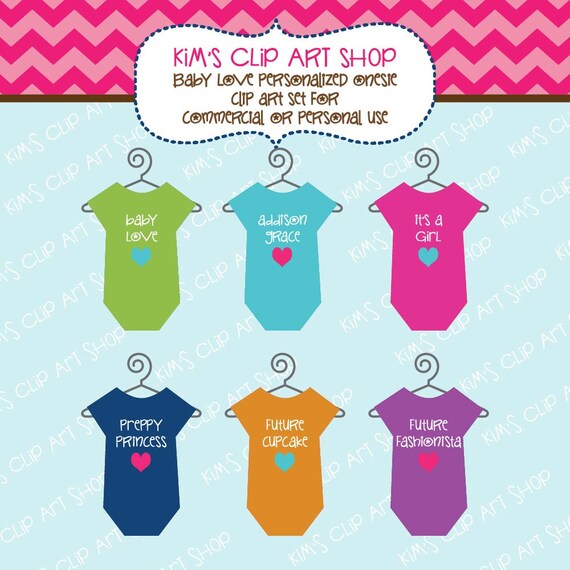 Personalized Baby Girl Onesies - Clip Art for Commercial and Personal Use - Great for baby announcements, baby stationery, thank you cards Il_570xn