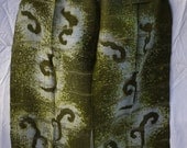 Thai silk & cotton scarf - Silk cotton mix handpainted batik - handmade light weave Thailand scarf  - green cotton silk hand painted batik
