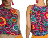 80's Vintage Crop Top Wild Floral Printed Tank Top Free Shipping in the USA