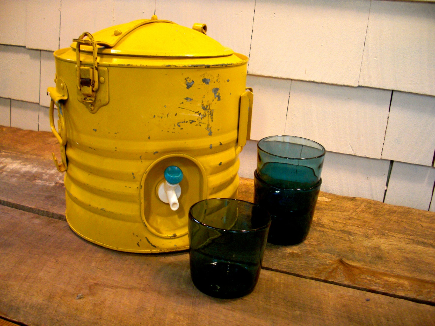Vintage Cooler, Yellow Drink Cooler, Hot or Cold Beverage Cooler, Water Cooler, Thermos, Camp Cooler, Car Cooler, Truck Cooler,