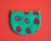 Coin Purse Handprinted Pink on Aquablue / OOAK - AngelyAmarande