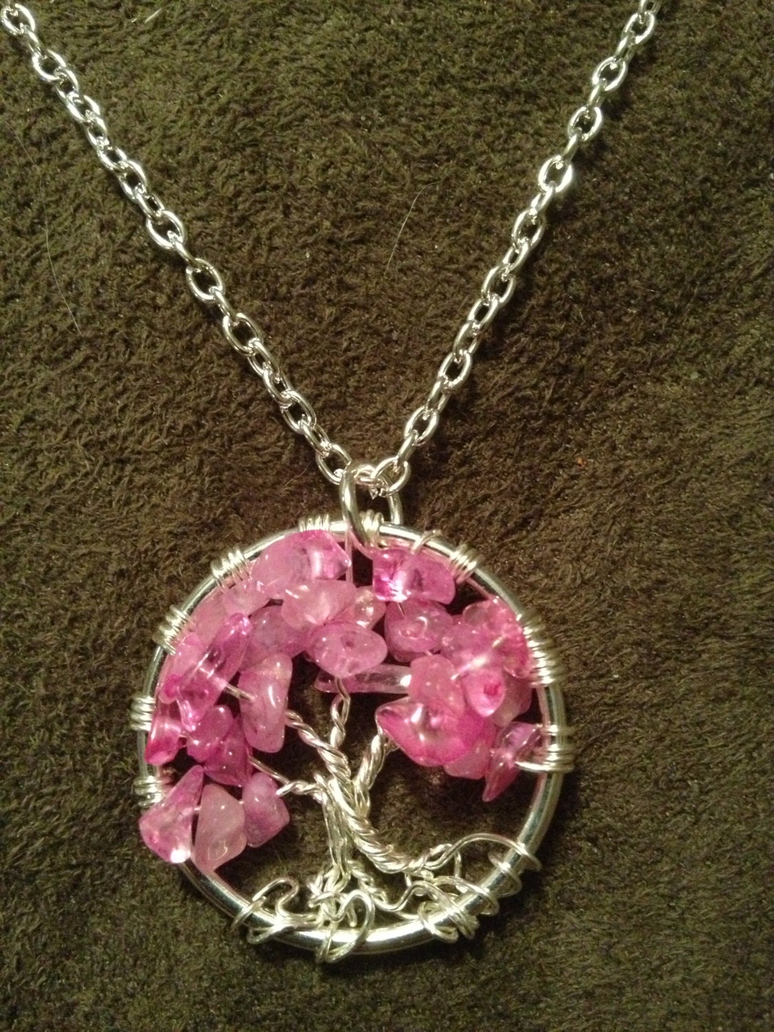 Petite Rose Quartz Tree of Life -- Handmade Jewelry Pendant Locket Celtic Goth Spirit Gemstones Wire Wrapped Trees Custom by Just4FunDesign