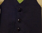 Custom Black White Pin Dot Vest with Lime Lining 6 mos 12 mos 2T 3T 4T 5T