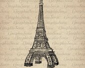 Eiffel Tower Vintage Illustration - Paris - Printable Graphics Digital Collage Sheet Image Download Iron on Transfer Fabric Paper  Tr107