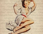 Pin Up Girl Vintage Illustration - Love Letter - Printable Graphics Digital Collage Sheet Image Download Iron on Transfer Pin5