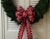 Candy Cane Polka-Dot Bow/ Red & White Holiday Bow/ Striped Polka-Dot Christmas Bow/ Decorative Wreath Bow