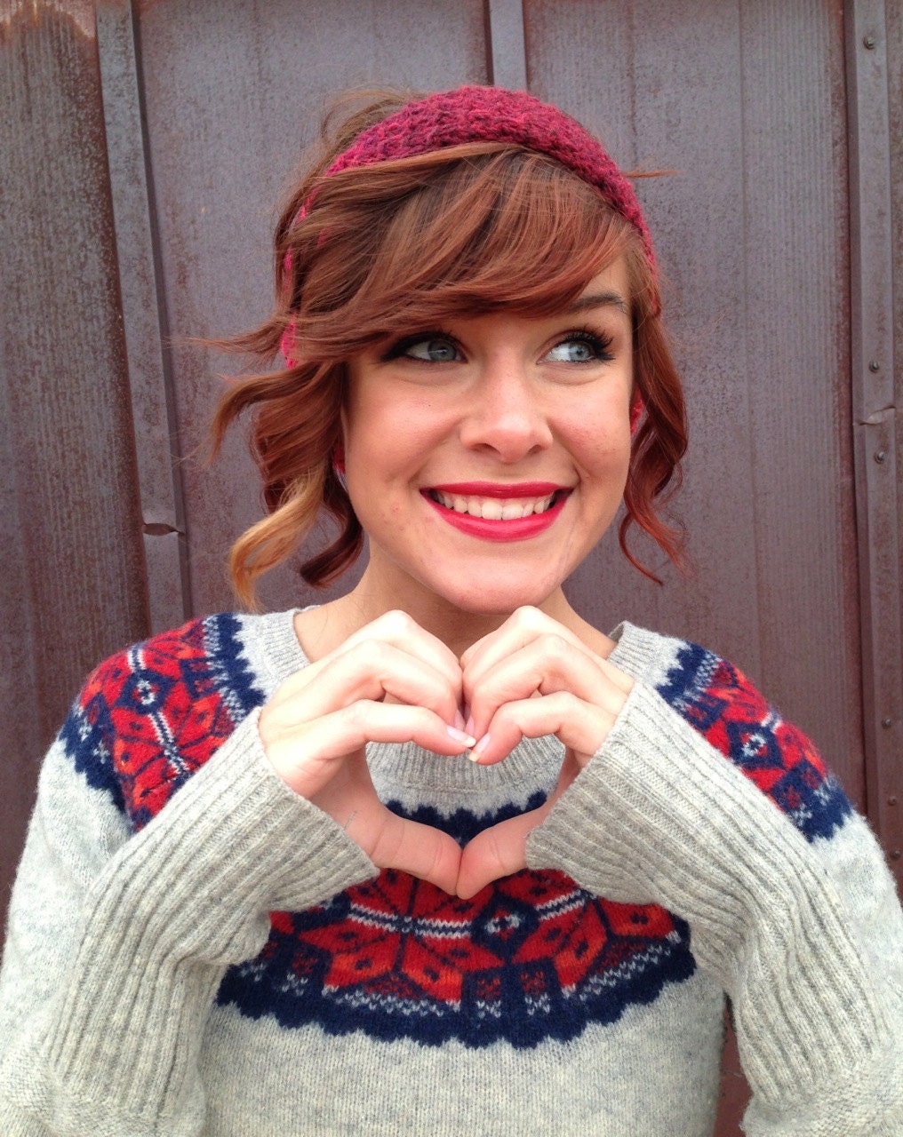Red Valentines Day Multicolor Tweed Star Stitch Headband