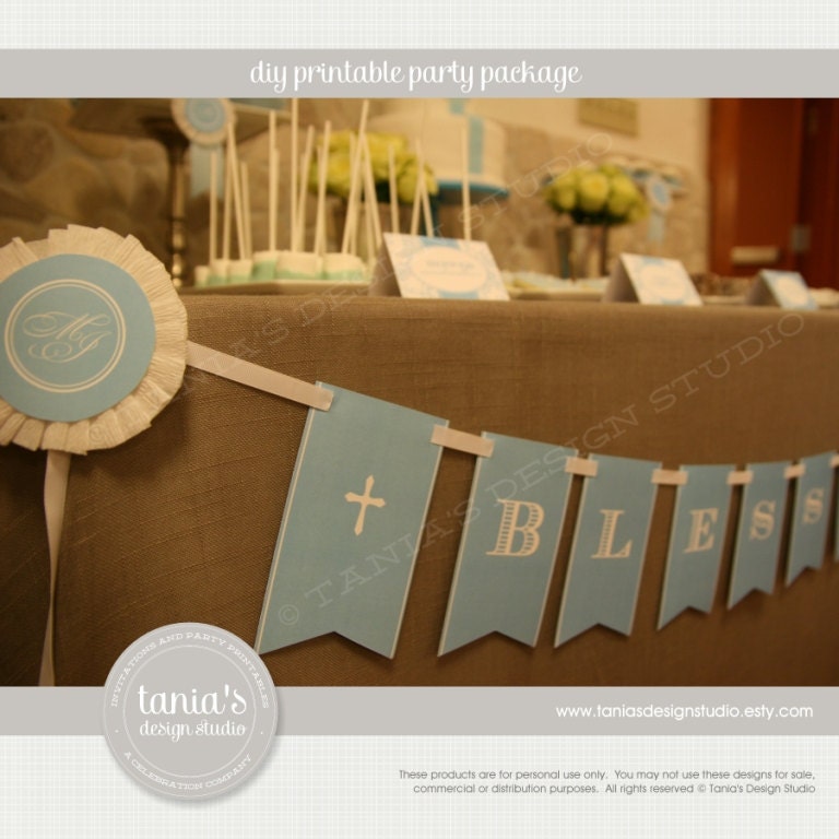 Blue Baptism Printable Birthday Party Package by tania's design studio