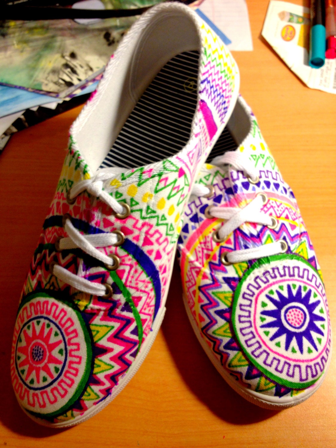 Aztec adventure Tennis Shoes Custom Made & Hand-drawn SALE