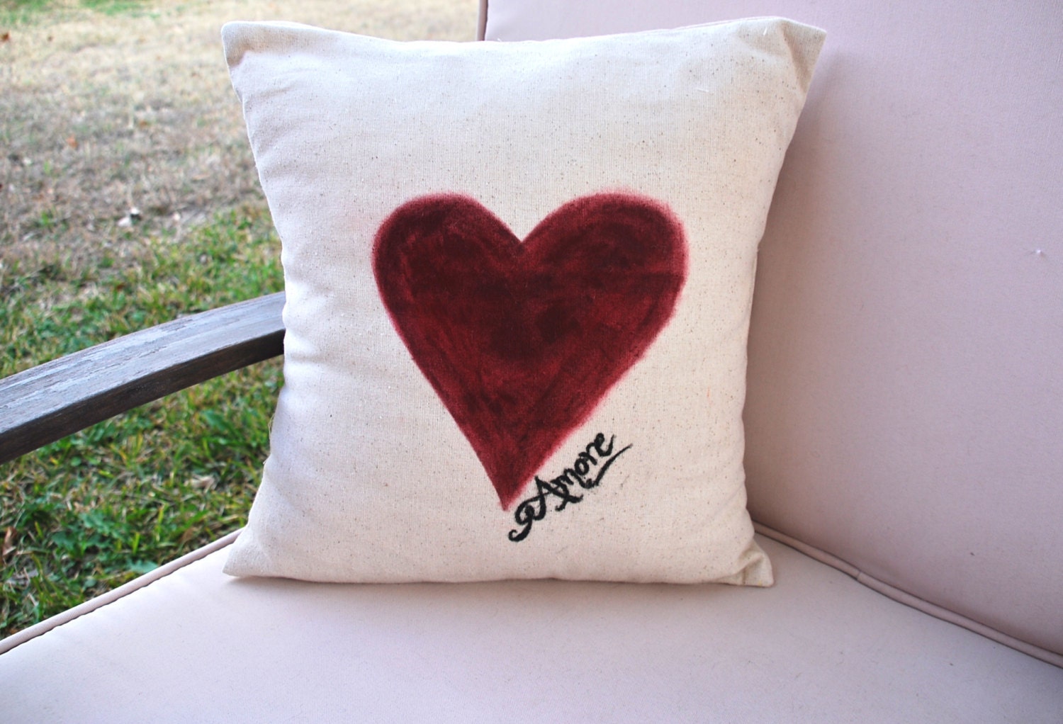 Heart - Amore - Wedding - Anniversary - Hand Painted - Throw Pillow - Toss Pillow - Accent Pillow 14"x14"