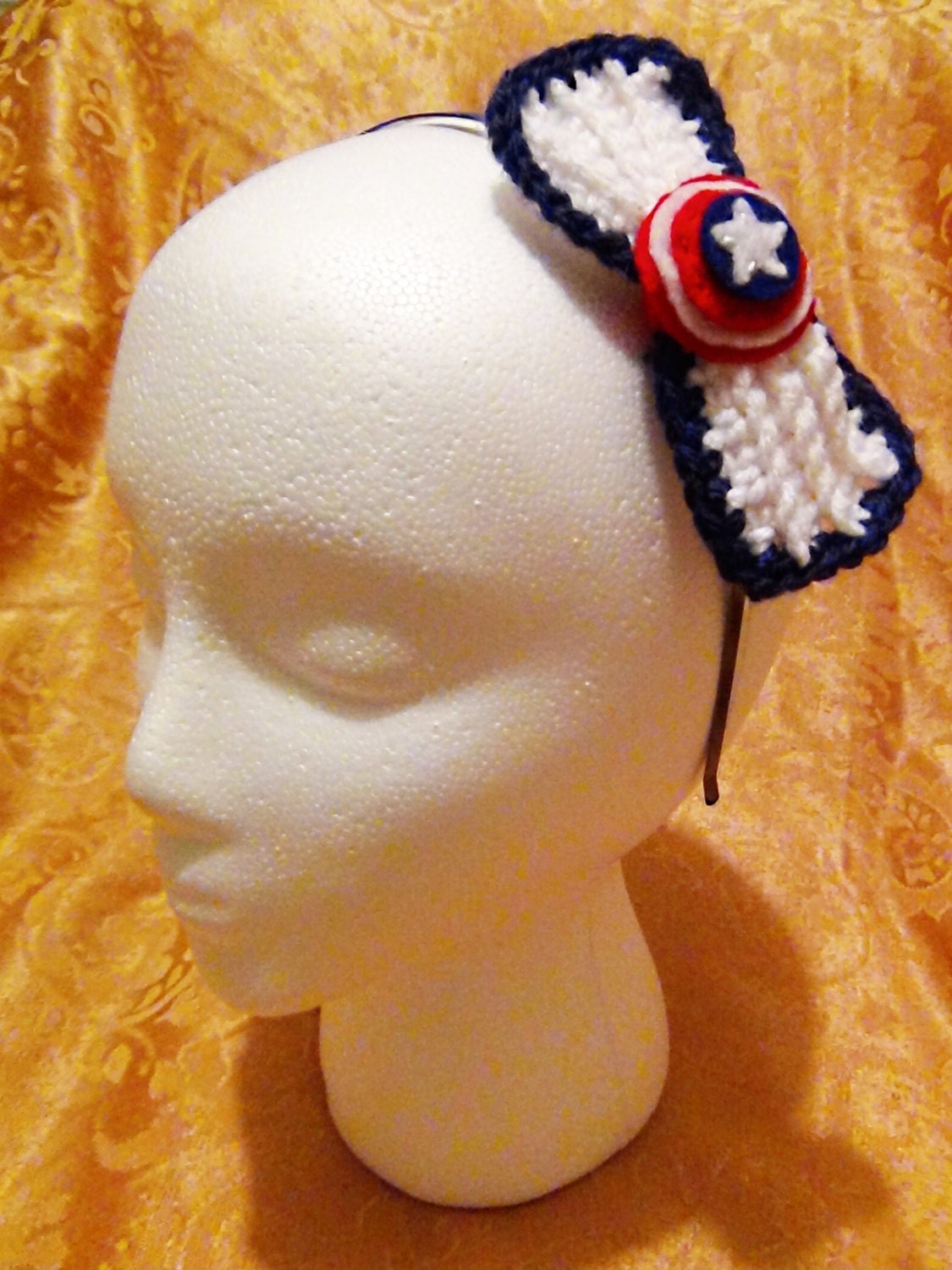 Captain America Super Hero Handmade Crocheted Bow Choker Headband or Hair Clip