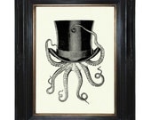 Octopus wearing Top Hat Victorian Steampunk art print