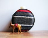 1960s - 1970s Striped Felted Wool and Metal Canteen / Vintage Outdoor Camping and Hiking Flask / Water Bottle / Home Decor