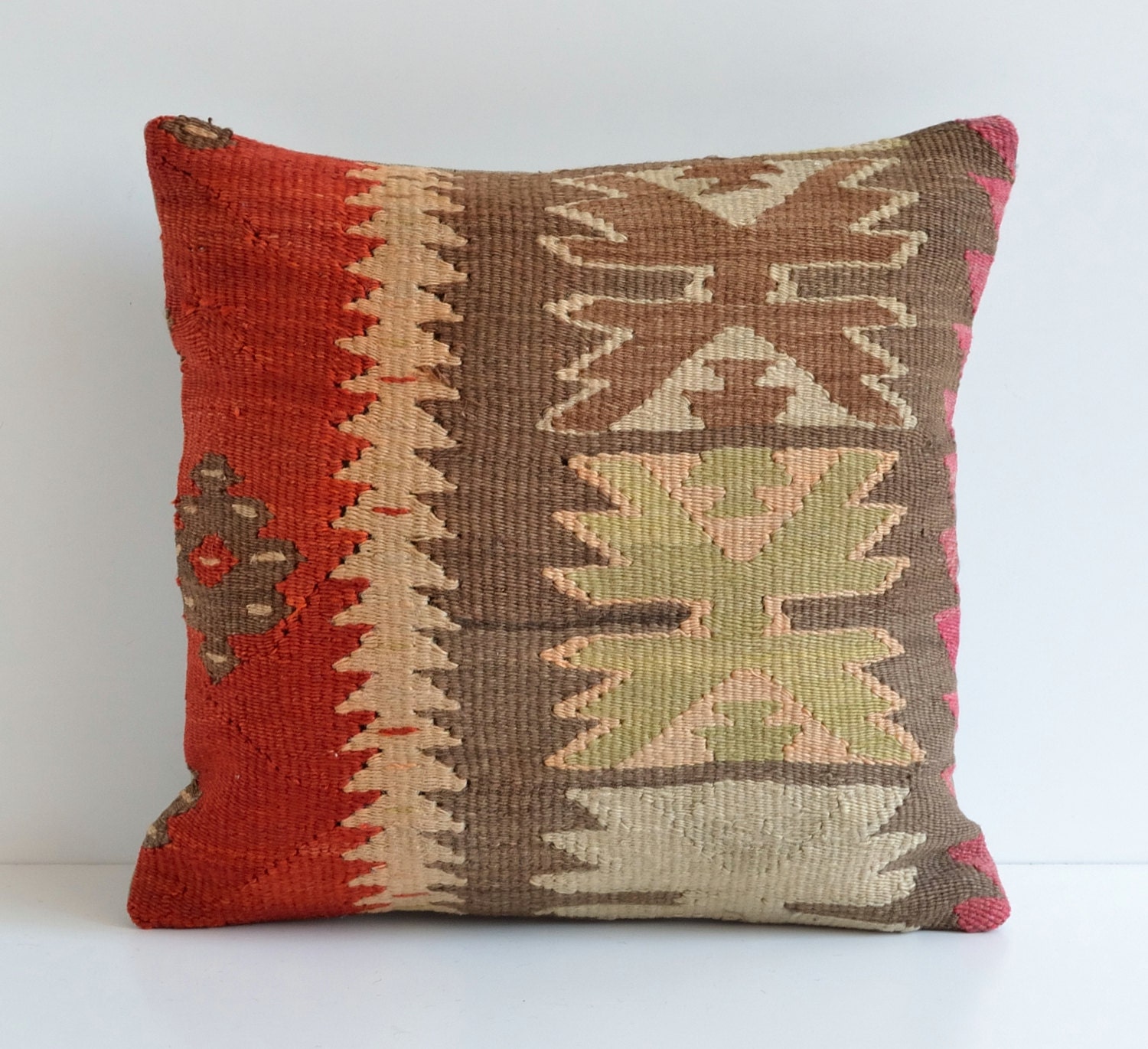Kilim Wool Pillows - 16x16 Bohemian Home Decor Handwoven Traditional Turkish Kilim Pillow Cushion Cover Case - Throw Pillows