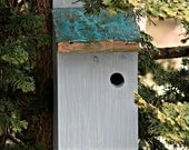 Light Blue Birdhouse, Outdoor Decor, Spring Decor, Gift, Copper Roof, Signed and Dated, Wren, Chickadee, Bluebird