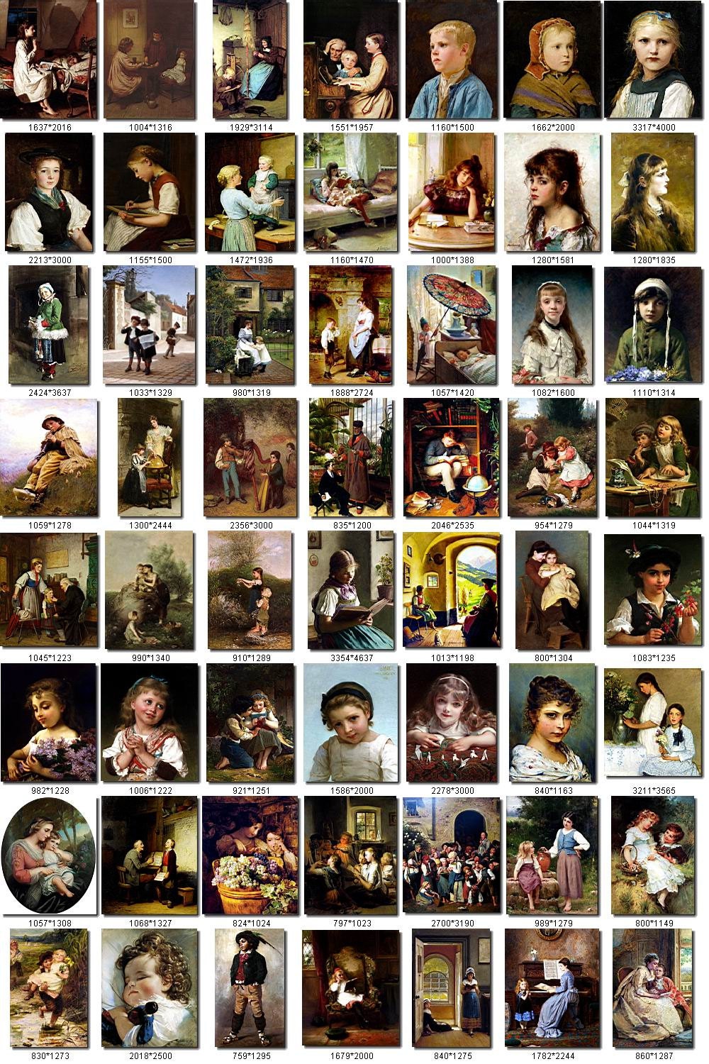 Collection-3 of 280 vintage paintings of CHILDREN kids High resolution old digital download images collection printable girls boys collage