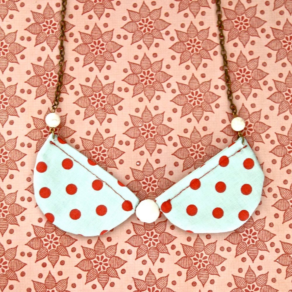 Polka Dot Necklace Bib Necklace Fabric Necklace Statement Necklace Peter Pan Collar Necklace Beaded Necklace Textile Jewelry