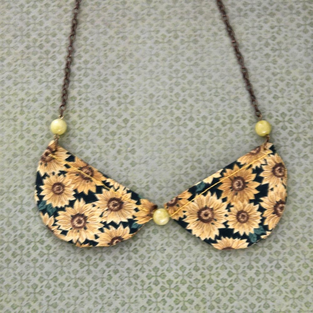 Sunflower Necklace Fabric Necklace Flower Necklace Bib Necklace Statement Necklace Peter Pan Collar Necklace Floral Necklace Textile Jewelry