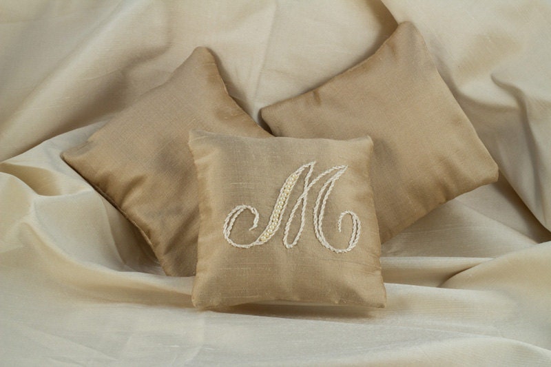 Hand Embroidered Personalized Custom Initial ,Silk Lavender Filled Drawer Sachet, Set of three