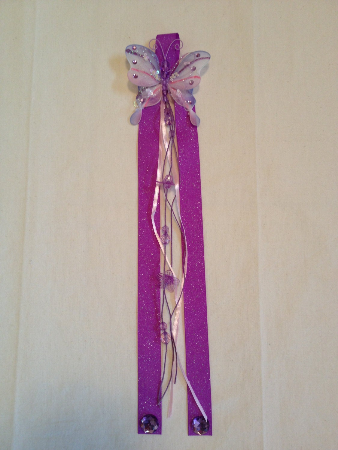Lavender and Pink Butterfly Girls Bedroom Glitter Ribbon Hairbow Holder Hair Bow Accessories Wall Decor