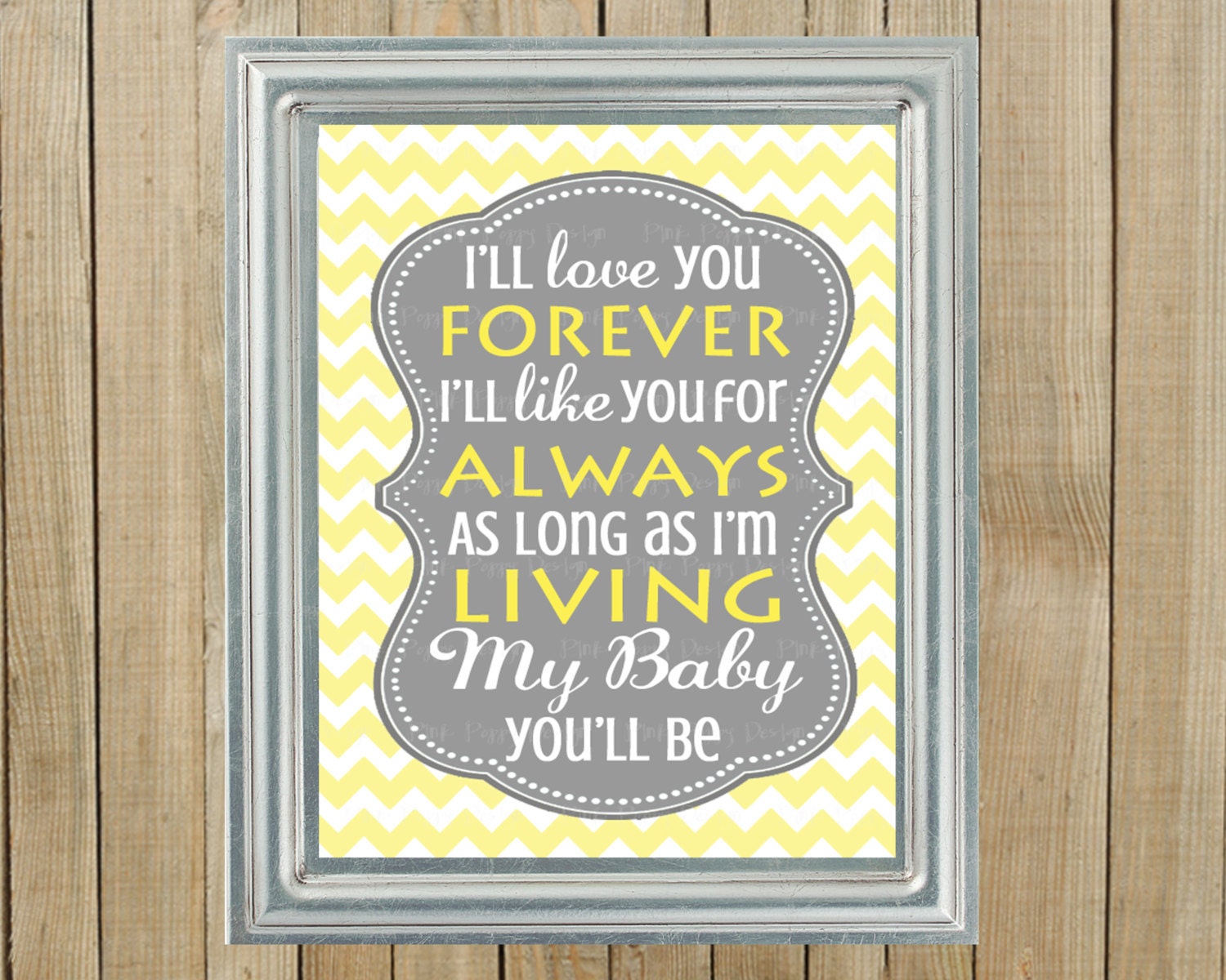 Trendy Yellow Chevron with Gray Love You Forever Nursery Wall Decor, Playroom, Gift, Printable, Custom Digital File