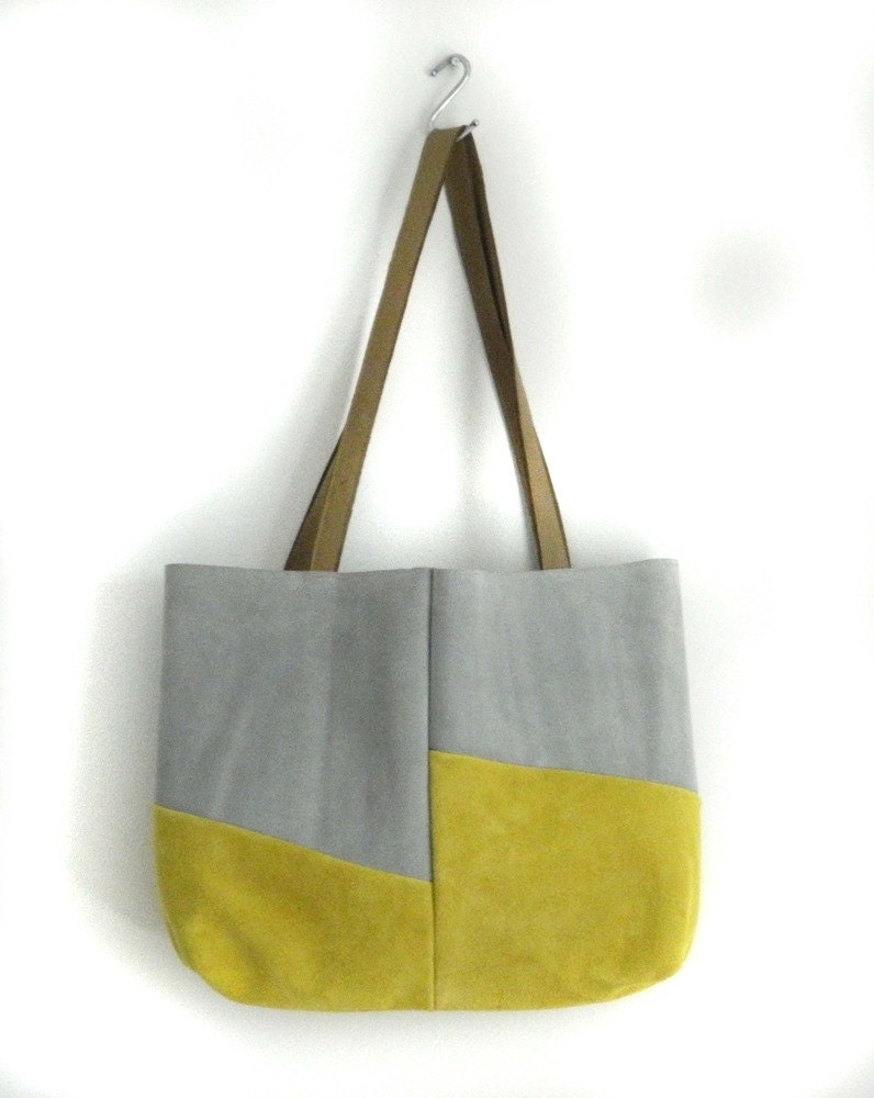 Suede tote // gray & mustard yellow