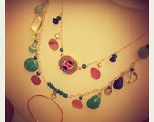 Spring Bouquet : Vintage Italian Mosaic, Hand-Hammered Circle and Tons of Green Gems