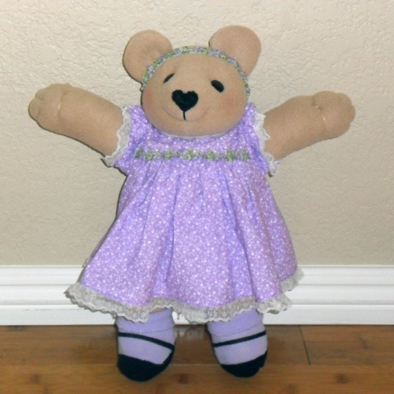 Unique 16in Non-Jointed Teddy Bear - Lilac Dress