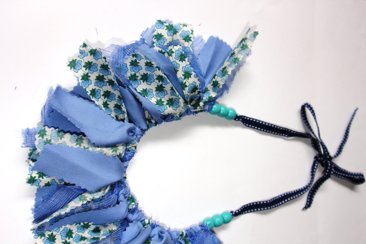 Textile Fabric Statement Necklace - 'Blue Skies' in cornflower blue, emerald green and aqua
