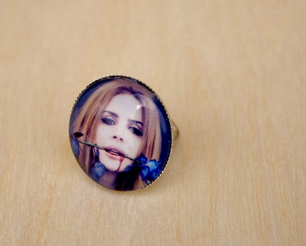FREE SHIPPING Lana Del Rey jewelry blue rose adjustable ring