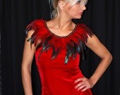 Necklace feather crochet chains red jewelry - handmade