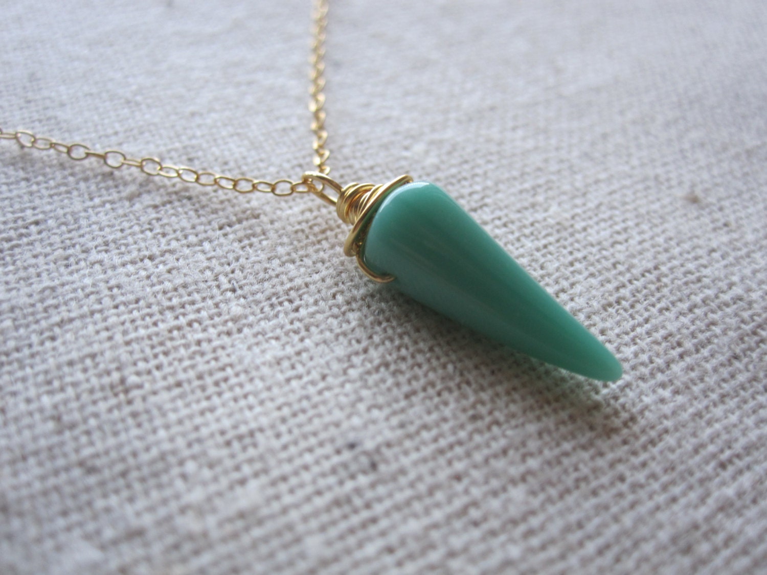 Gold Wire Wrapped Czech Glass Spike Cone Bead Necklace with 14K/20 Gold-Filled Fine Cable Chain