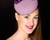 Violet Fascinator Pill Box Hat CROCUS Purple Bow Dots Handmade Headpiece Party Date Dress Accessory Easy Wear