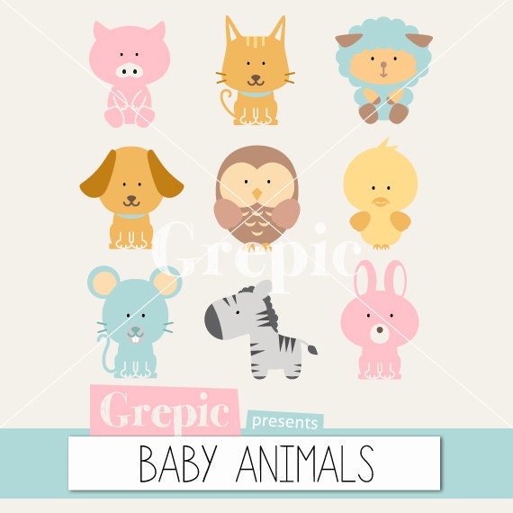 Baby animal clipart: Cute animal clip art pack “BABY ANIMALS” with