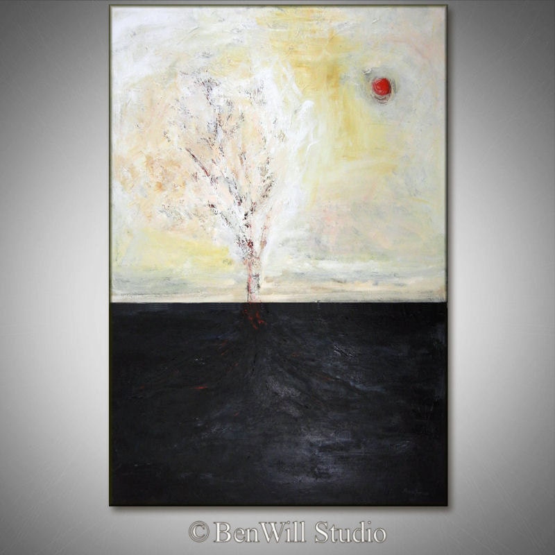 HUGE Abstract Painting ORIGINAL Modern Art - Abstract Landscape Painting - Gray White Minimalist Contemporary Art 60x40 by BenWill