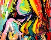 Nude oil painting abstract figure impasto art by Aja 6x8 Femme 306