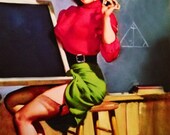 20x32 HUGE Canvas Elvgren TEACHERS PET  Up skirt 40s 50s Retro School Room Pinup Stockings Nylons pin-up Panties Vintage Lingerie Signed