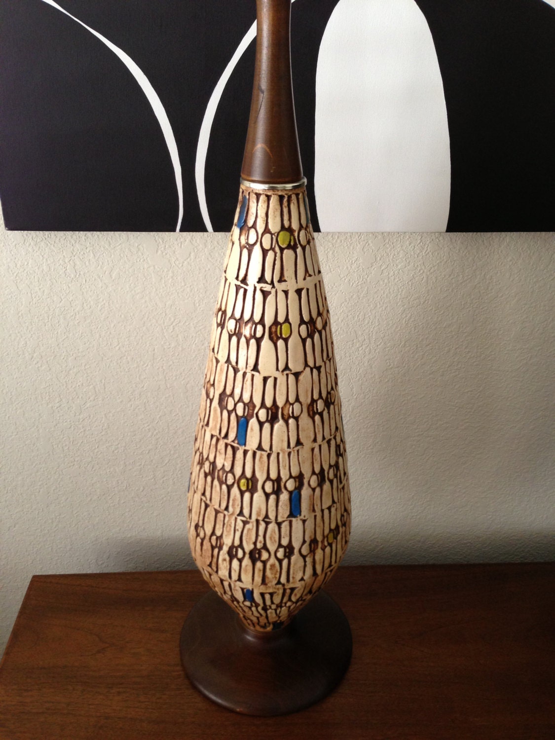 Large Mid Century Raymor Ceramic Pottery & Teak Table Lamp