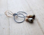 Spinel Hoop Earrings, Silver & Gold Mixed Metal, Mystic Gemstone Aurora Borealis, Metalic Fashion