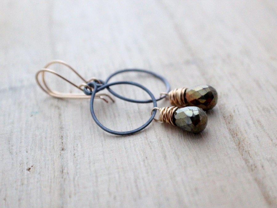 Spinel Hoop Earrings, Silver & Gold Mixed Metal, Mystic Gemstone Aurora Borealis, Metalic Fashion