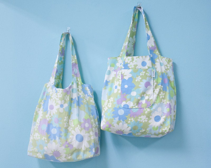 Vintage Floral Daisy Print - Grocery Shopping Bags Set of 2 - Tote2Go Double Shoppers