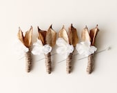 rustic wedding, groomsmen boutonniere, groom, natural keepsake, buttonhole - LOTUS