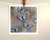 Butterflies Watercolor Painting Print - Mothers Day - Monarch Butterfly Painting Spring  Art - Women Men Kids Teens Aqua Grey - 12  x 12