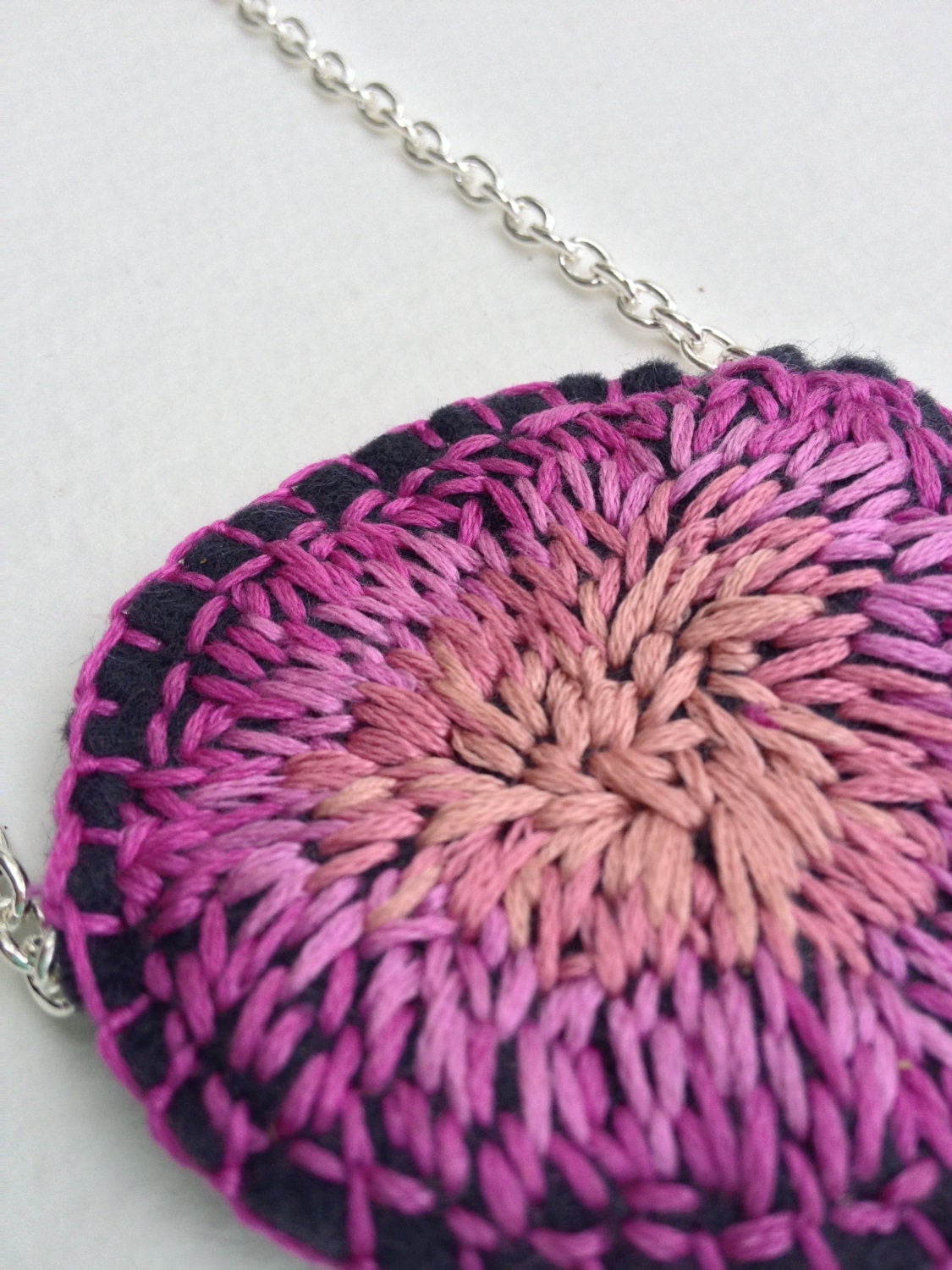 Large Embroidery Stitched Necklace in Pink Ombre