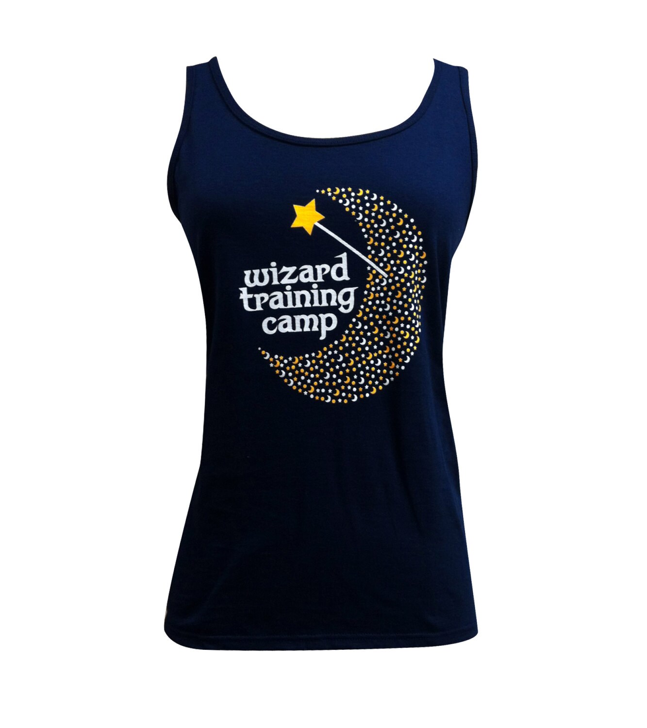 Wizard Tank Top - Wizard Training Camp print on a Navy blue Sleeveless Shirt - (Ladies Sizes S, M, L, XL)