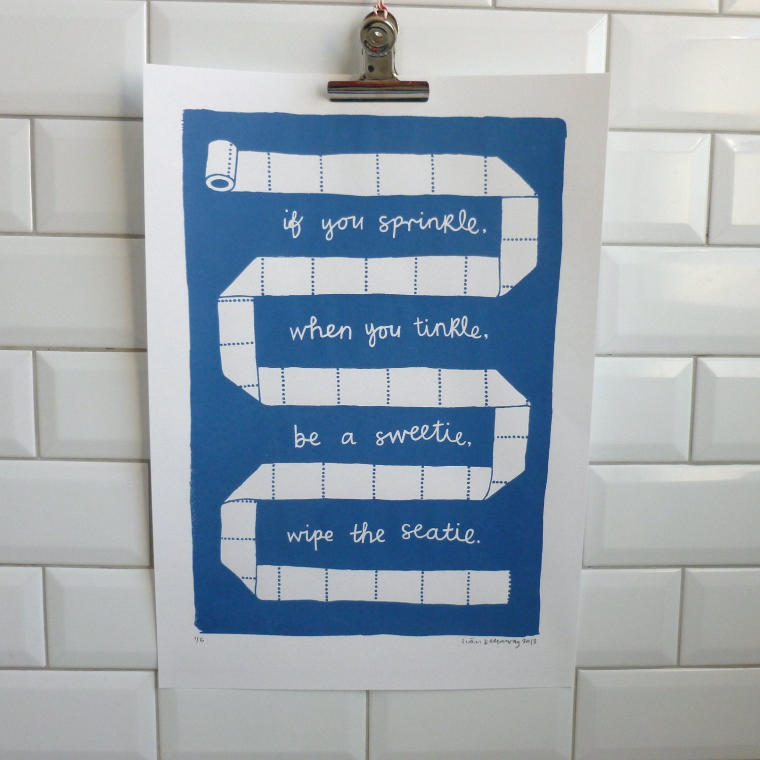 Modern Bathroom Art If You Sprinkle When You Tinkle Be A Sweetie Wipe The Seatie Original Screenprint Blue