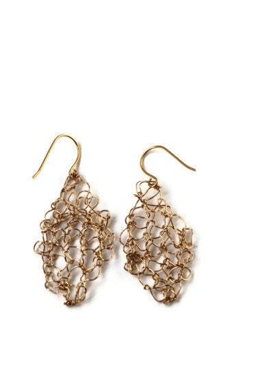Simple Knit Jewerly, Gold Knit Earrings